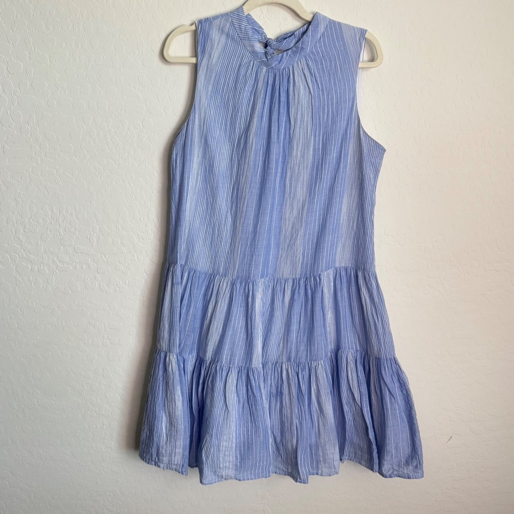 Calvin Klein‎ Blue White Striped Tiered Mini Dress Sleeveless Coastal Boho Sz 14